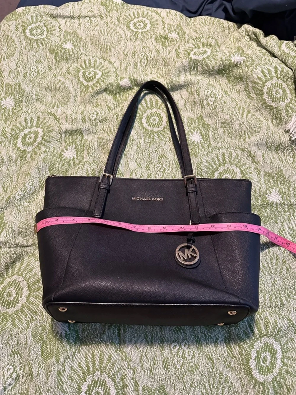 Michael Kors Black Saffiano Leather Tote with Logo Charm - Picture 9 of 10